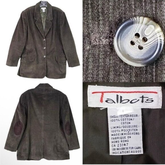 Talbots Blazer Women's Size Medium Olive Green Corduroy Button Up Jacket Cotton - Picture 1 of 11
